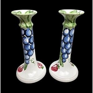 Vintage Present Tense Italy Porcelain Hand Painted Candle Holder Candlesticks x2